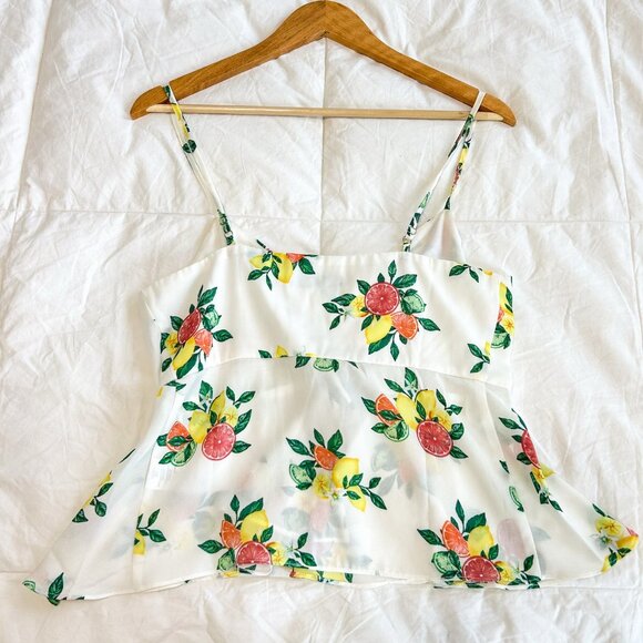 NWOT ASOS Fashion Union Citrus Print Tie Front Peplum Camisole Top White Size 8 - Picture 7 of 7